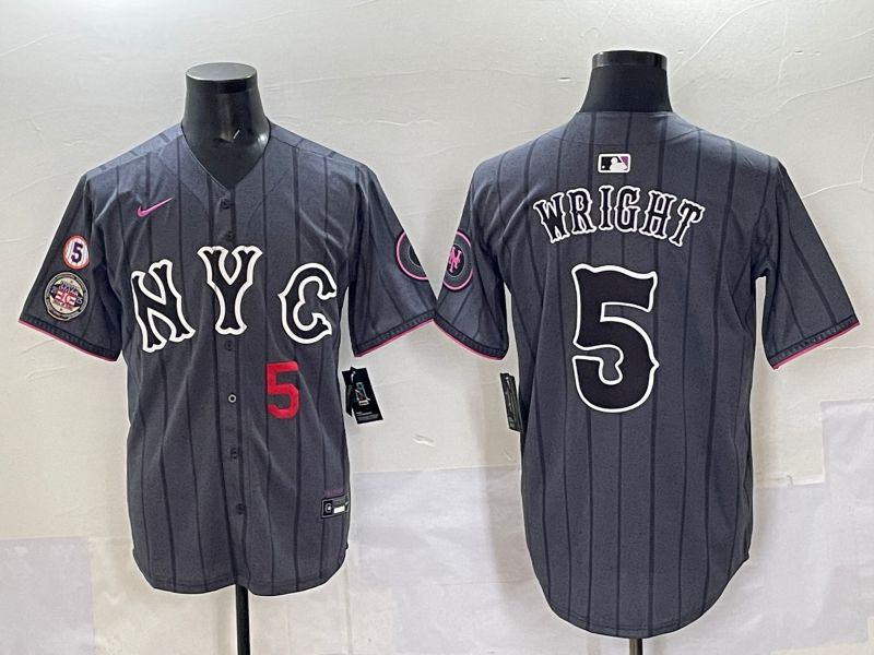 Men 2025 New York Mets 5 Wright Grey Game Nike MLB Jersey style 010